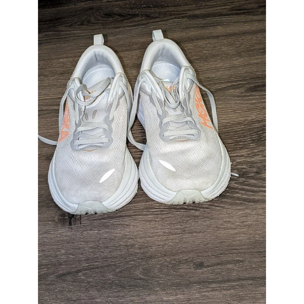 HOKA Bondi 8 Women's Running Shoes/Beige & Orange/ Mesh Low Top Lace-Up/Size 9D